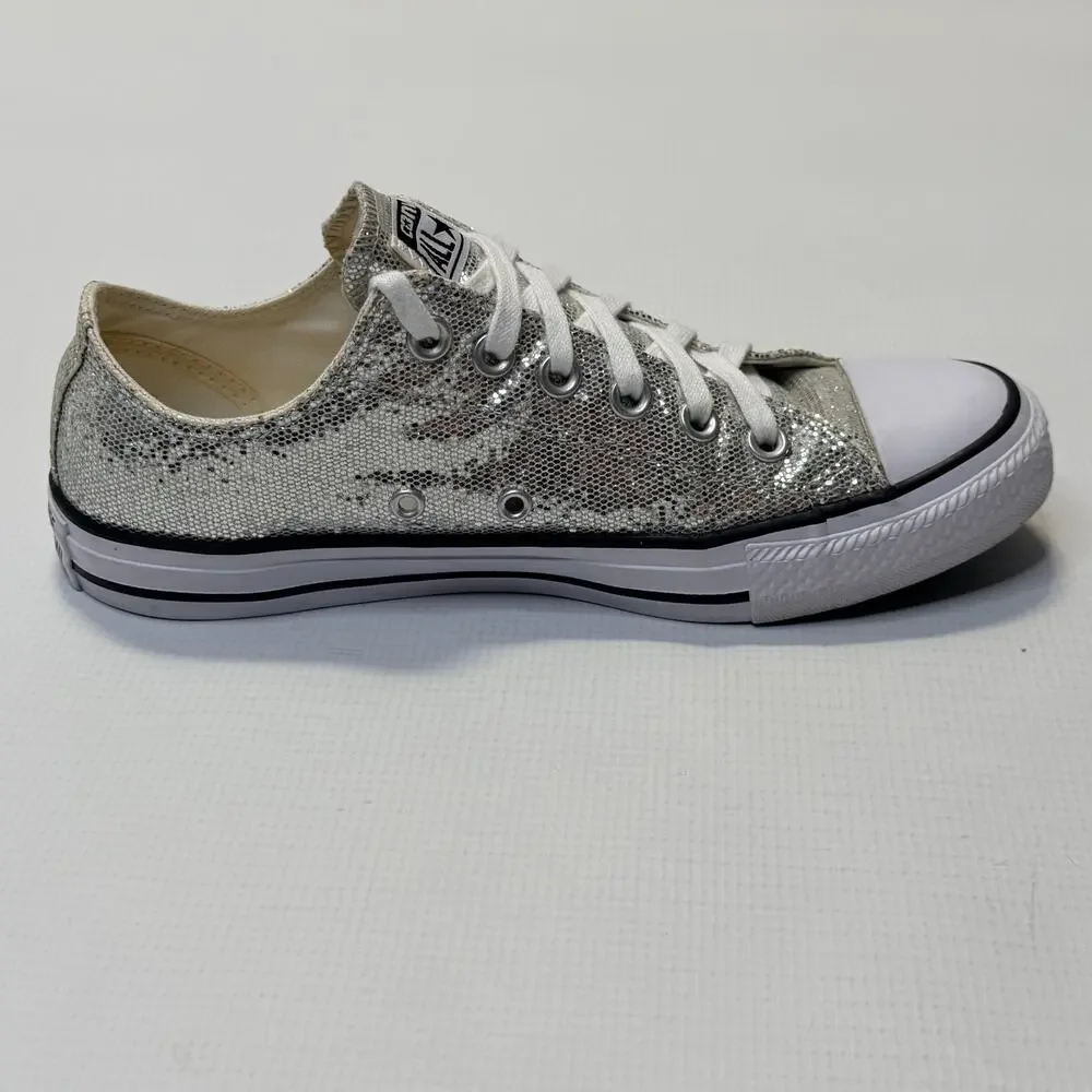 Converse Chuck Taylor All Star Shoes Womens Size 8 Silver Glitter Sneakers